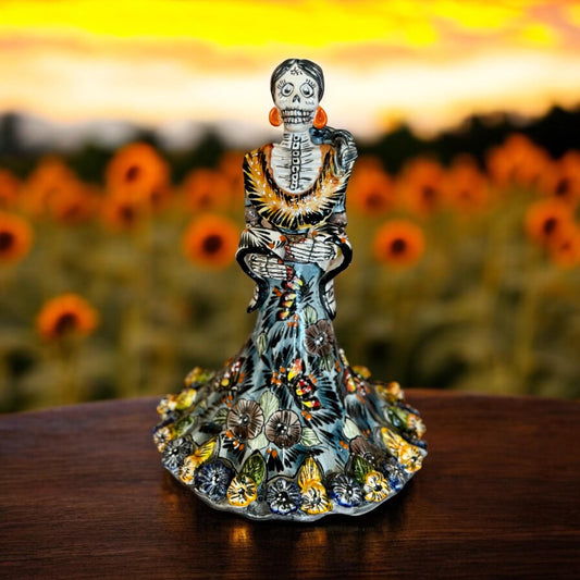 Hand Painted Rebozo Catrina Day of the Dead Sculpture - Authentic Unique Ceramic Hand Crafted Talavera