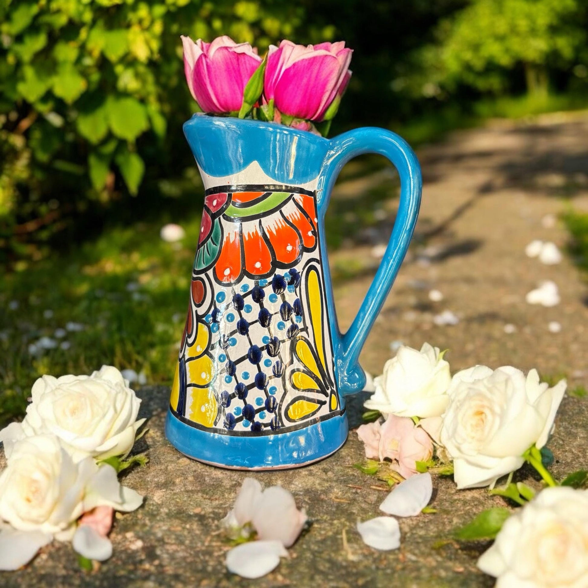 Small Hand Painted Unique Pitcher Planter Pot, Authentic Mexican Ceramic Hand Crafted Talavera