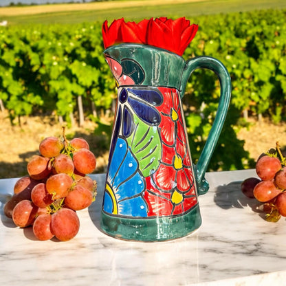 Small Hand Painted Unique Pitcher Planter Pot, Authentic Mexican Ceramic Hand Crafted Talavera