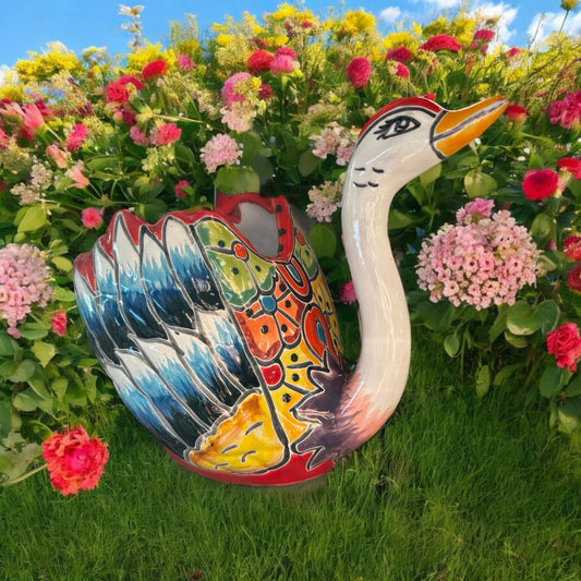 Small Hand Painted Swan Planter Pot, Authentic Mexican Ceramic Hand Crafted Talavera