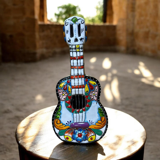 Colorful Talavera Guitar Statue, Authentic Mexican Ceramic Hand Crafted Talavera