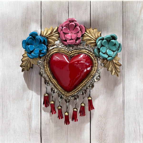 Medium Mexican Tin Hearts Wall Decor