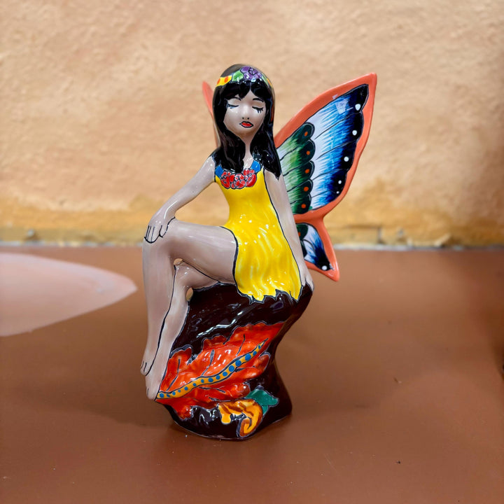 Hand Painted Fairy on Rock Figure