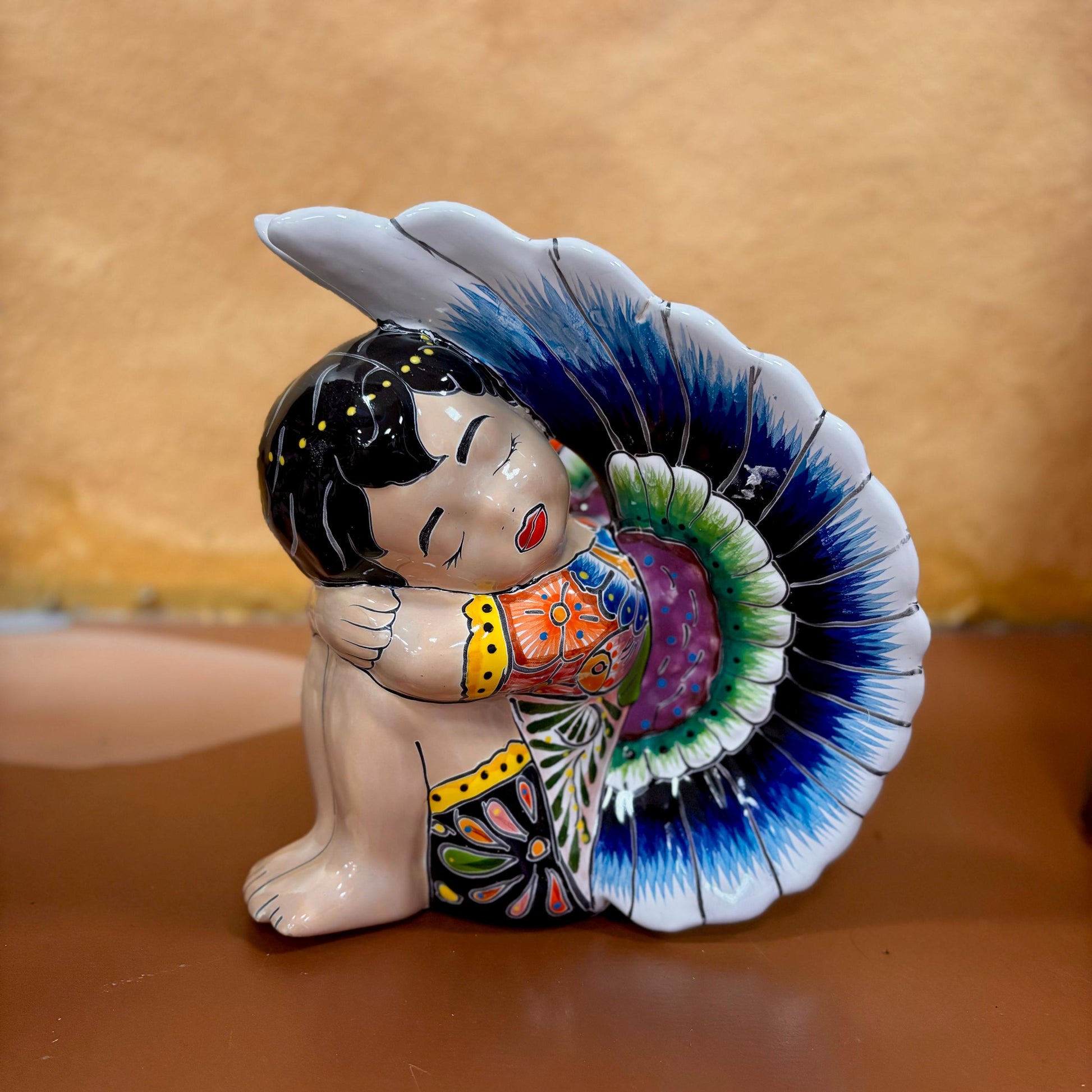 Cute Hand Painted Resting Angel Statue - Authentic Ceramic Hand Crafted Mexican Talavera