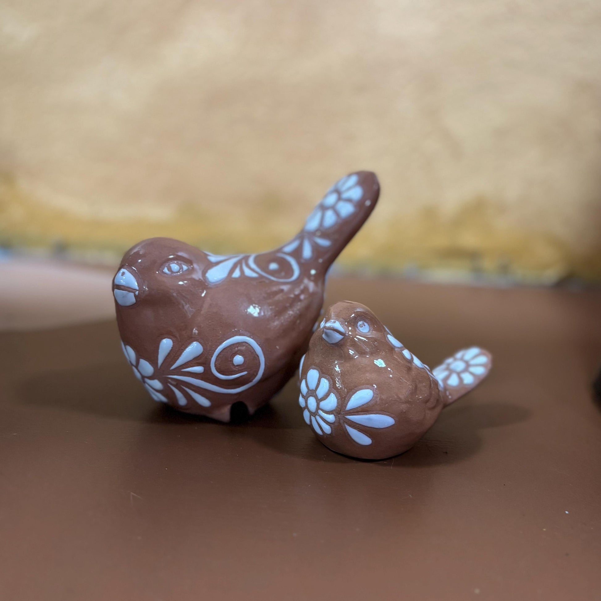 Cute Clay Beige & White Hand Painted Bird Figure, Authentic Mexican Ceramic Hand Crafted Talavera