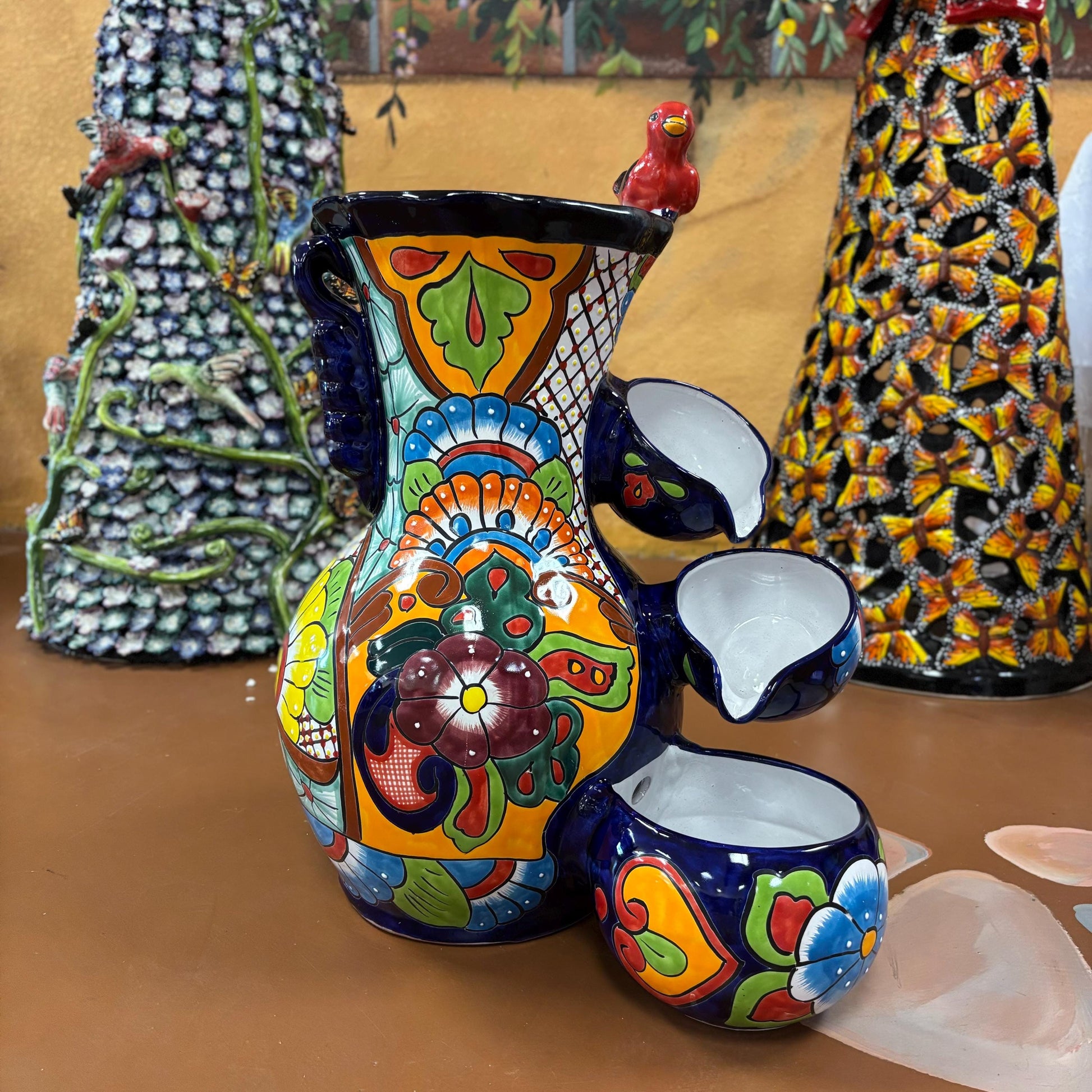 Beautiful Hand Painted Jar Water Fountain, Authentic Mexican Ceramic Hand Crafted Talavera