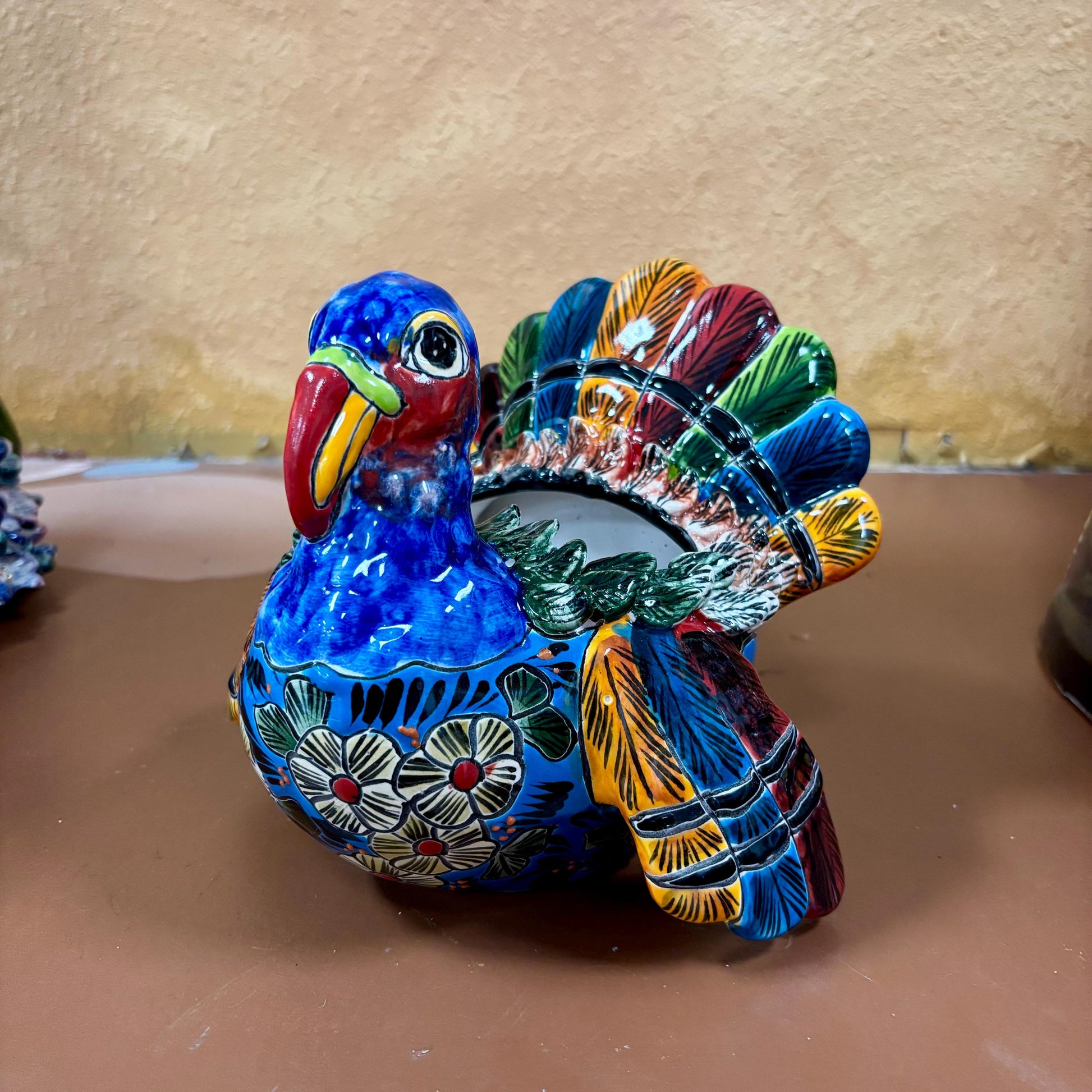 Hand Painted Thanksgiving Turkey Planter Pot, Authentic Mexican Ceramic Hand Crafted Talavera