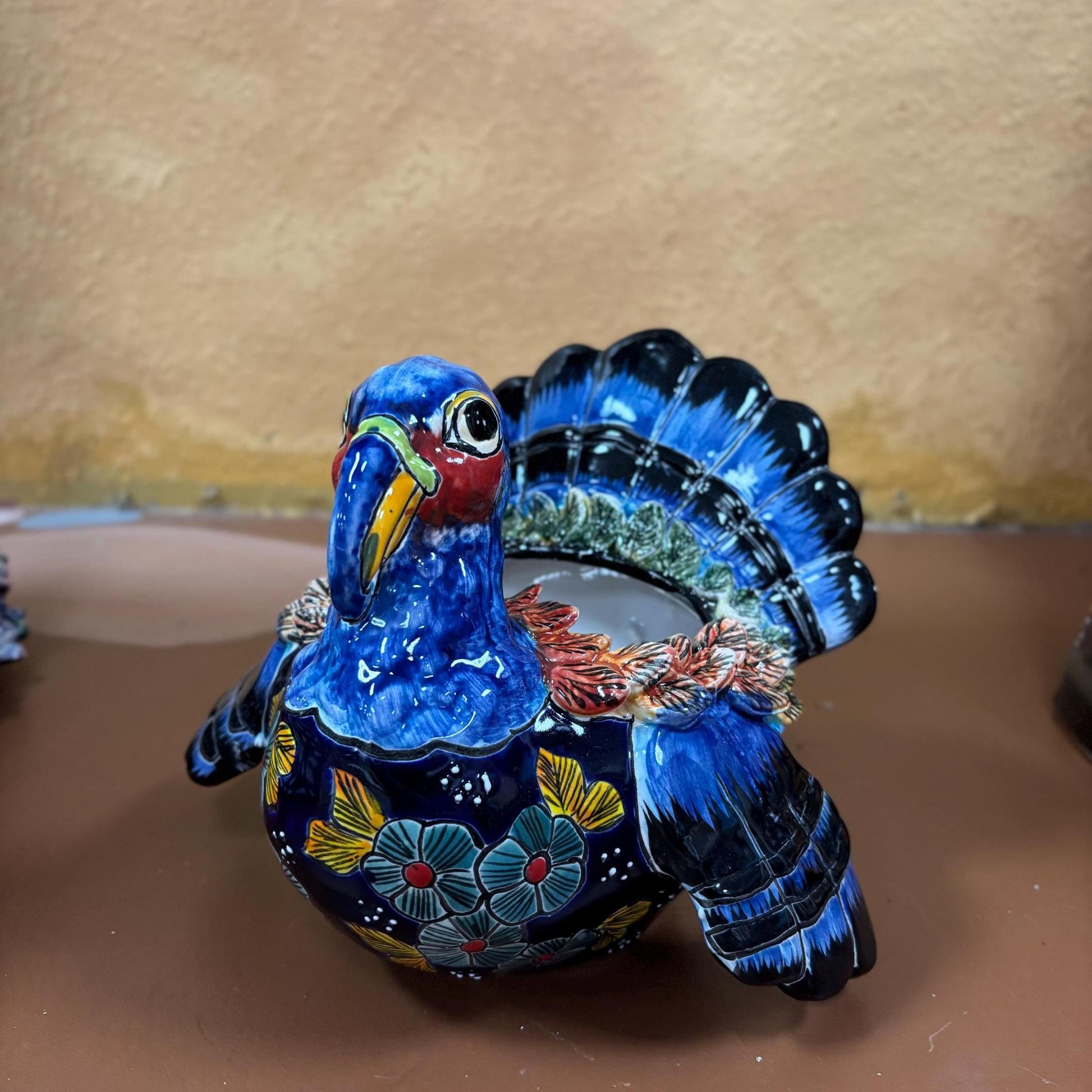 Hand Painted Thanksgiving Turkey Planter Pot, Authentic Mexican Ceramic Hand Crafted Talavera