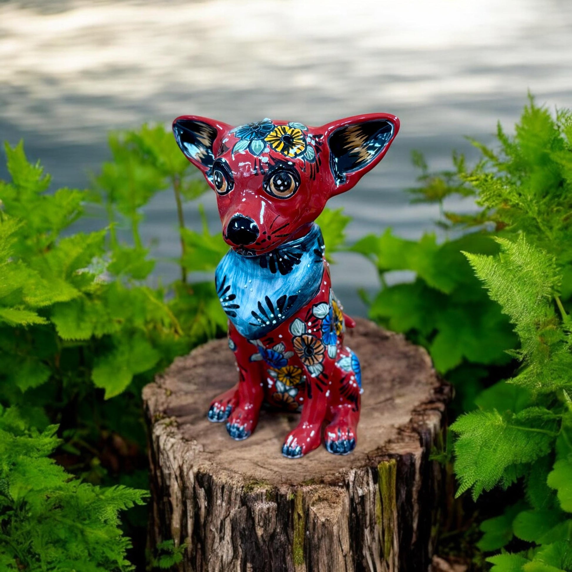 Hand Painted Chihuahua Dog Sculpture, Authentic Ceramic Hand Crafted Mexican Talavera