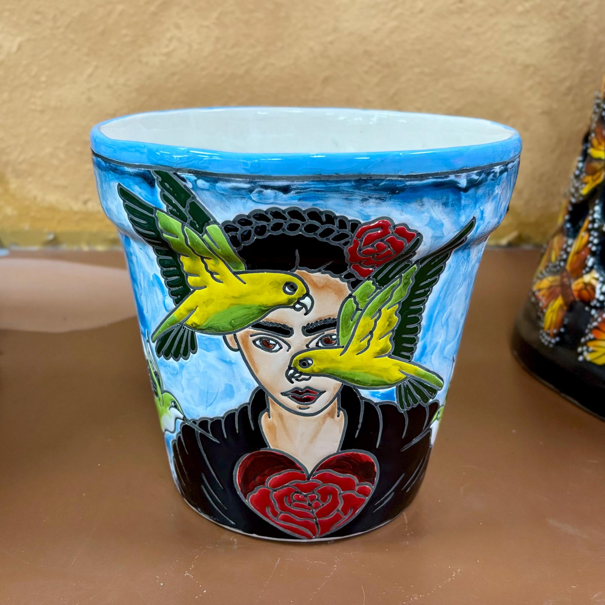 Hand Painted Frida Kahlo Planter Pot, Authentic Mexican Ceramic Hand Crafted Talavera