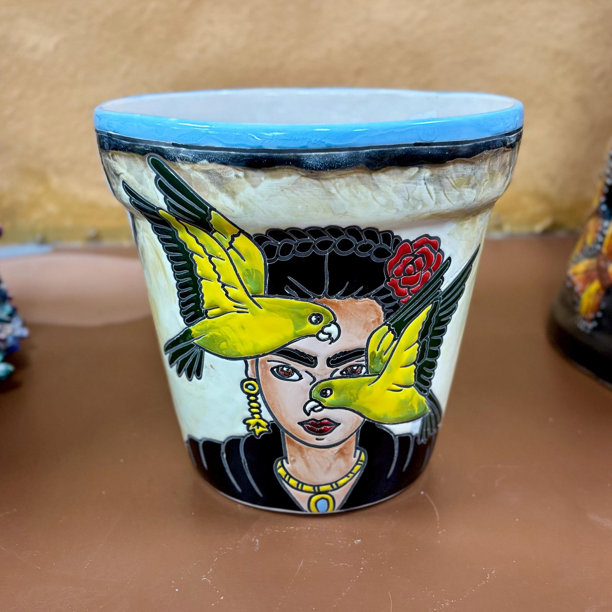 Hand Painted Frida Kahlo Planter Pot, Authentic Mexican Ceramic Hand Crafted Talavera