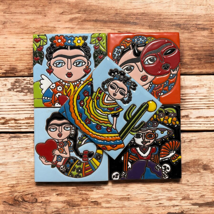 Set of 5 Frida Kahlo Small Hand Painted Tiles