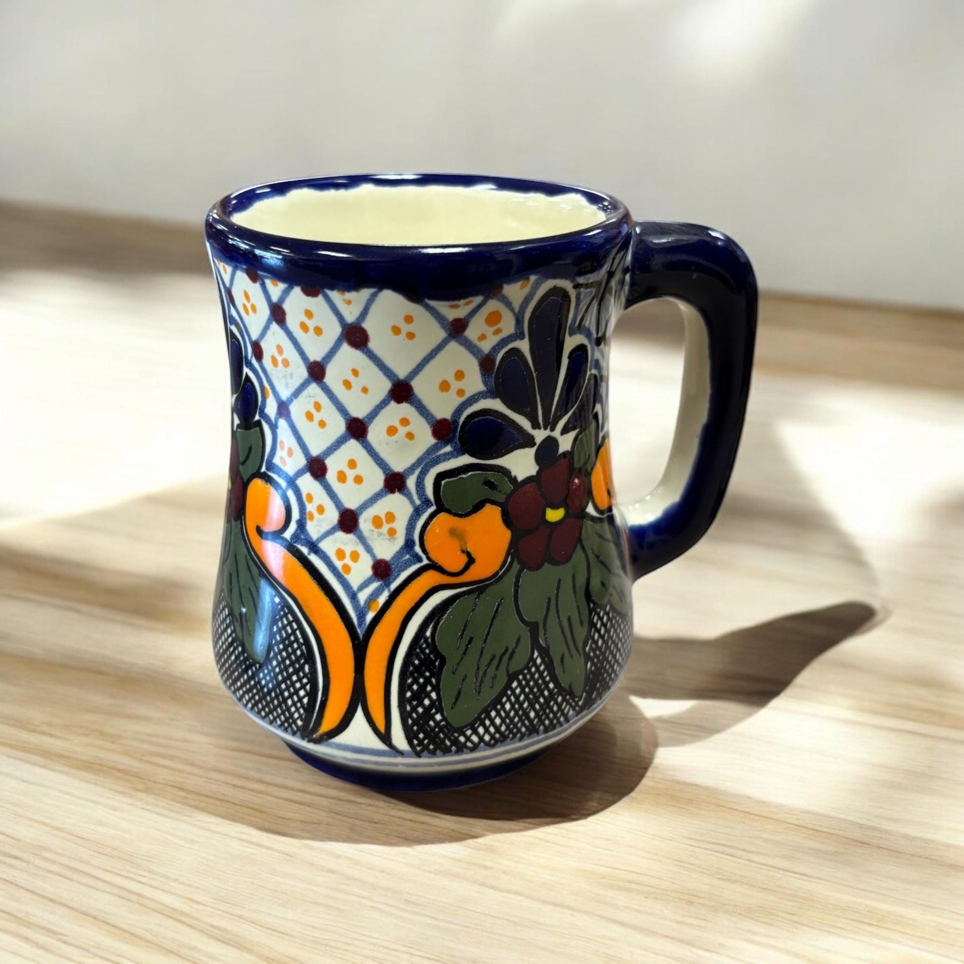 Colorful Hand Painted Mexican Talavera Coffee Mug, Authentic Ceramic Hand Crafted Mexican Talavera