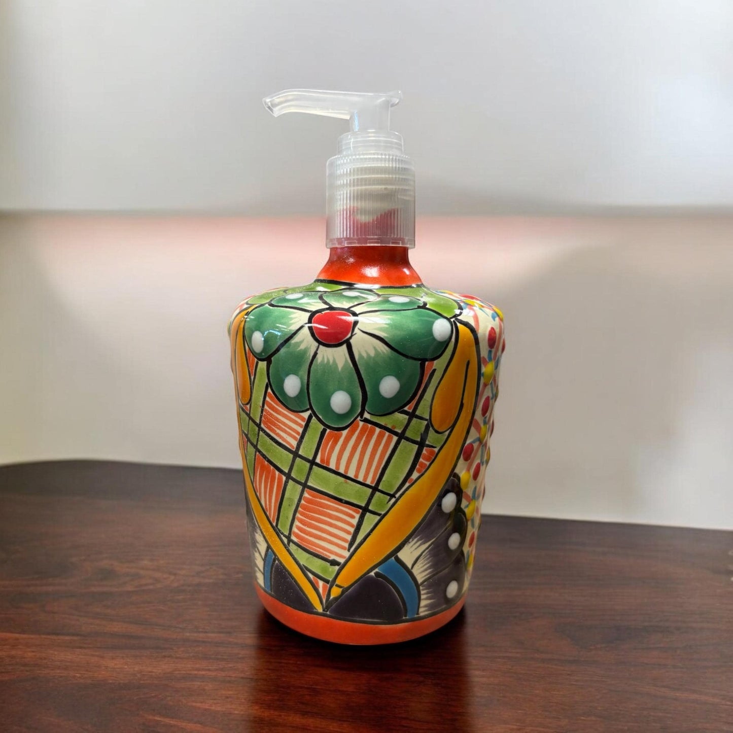 Colorful Hand Painted Talavera Soap Dispenser, Authentic Mexican Ceramic Hand Crafted Talavera