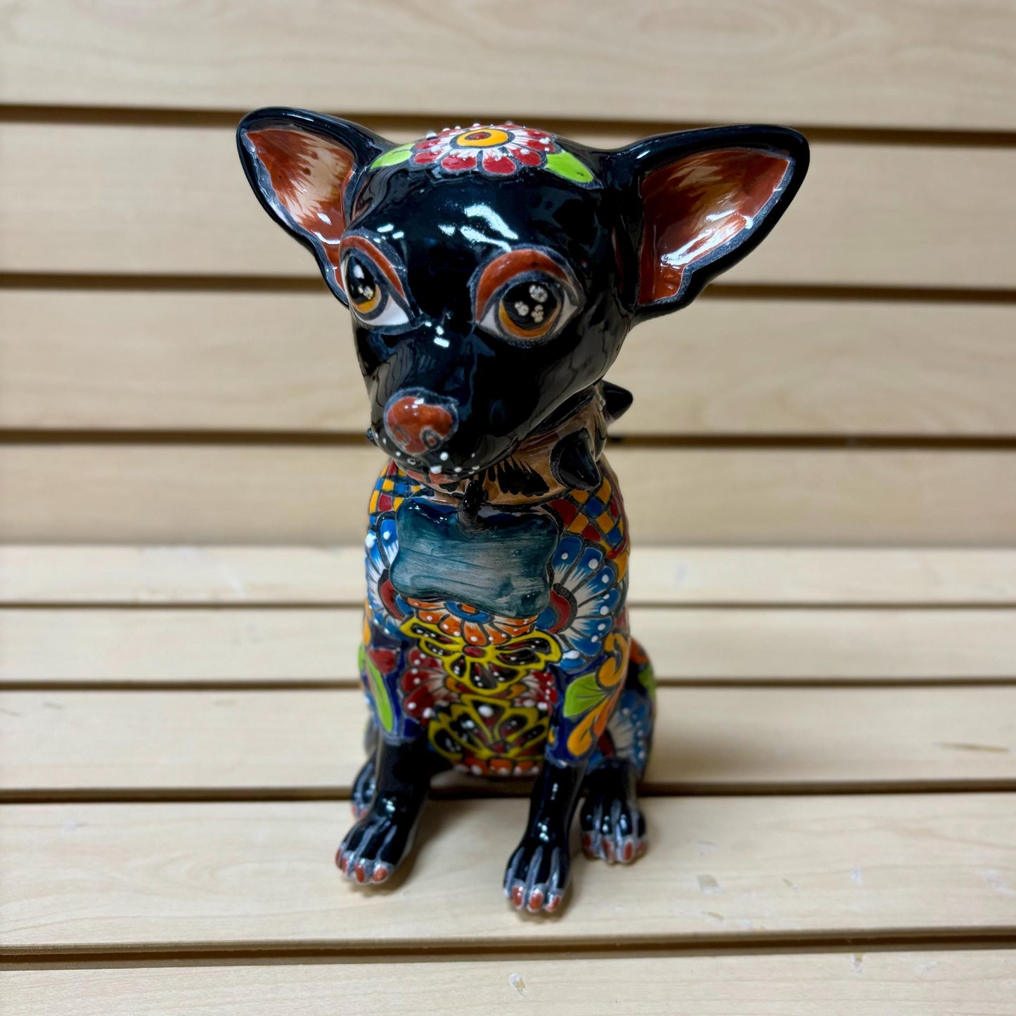 Hand Painted Chihuahua Dog Sculpture, Authentic Ceramic Hand Crafted Mexican Talavera