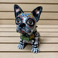 Hand Painted Day of the Dead French Bulldog Dog Sculpture, Authentic Mexican Ceramic Hand Crafted Talavera