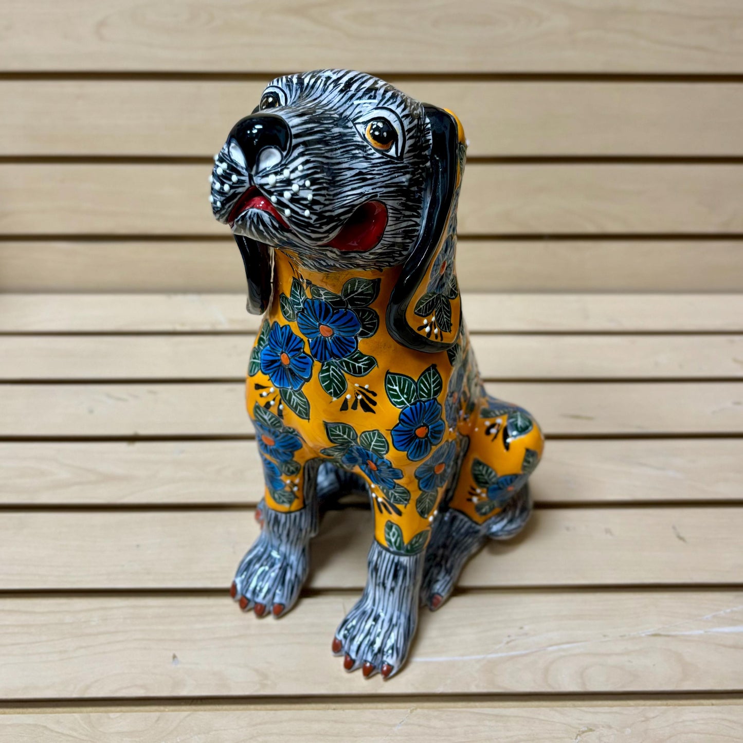 Hand Painted Colorful Dalmation Dog Sculpture, Authentic Mexican Ceramic Hand Crafted Talavera