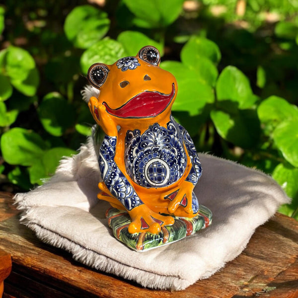 Hand Painted Sitting Frog Figure Sculpture