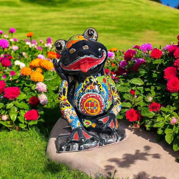 Hand Painted Sitting Frog Figure Sculpture