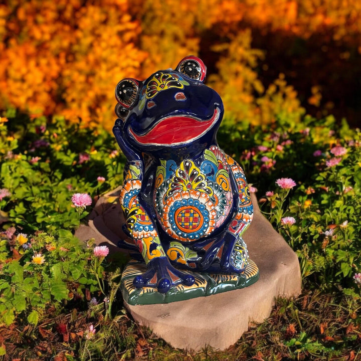 Hand Painted Sitting Frog Figure Sculpture