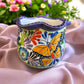 Wavy Rim Hand Painted Colorful Planter Pot, Authentic Mexican Ceramic Hand Crafted Talavera