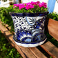 Wavy Hand Painted Colorful Planter Pot with Saucer Plate, Authentic Mexican Ceramic Hand Crafted Talavera