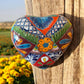 Hand Painted Heart Garden Stone Wall Decor - Authentic Ceramic Hand Painted Mexican Talavera