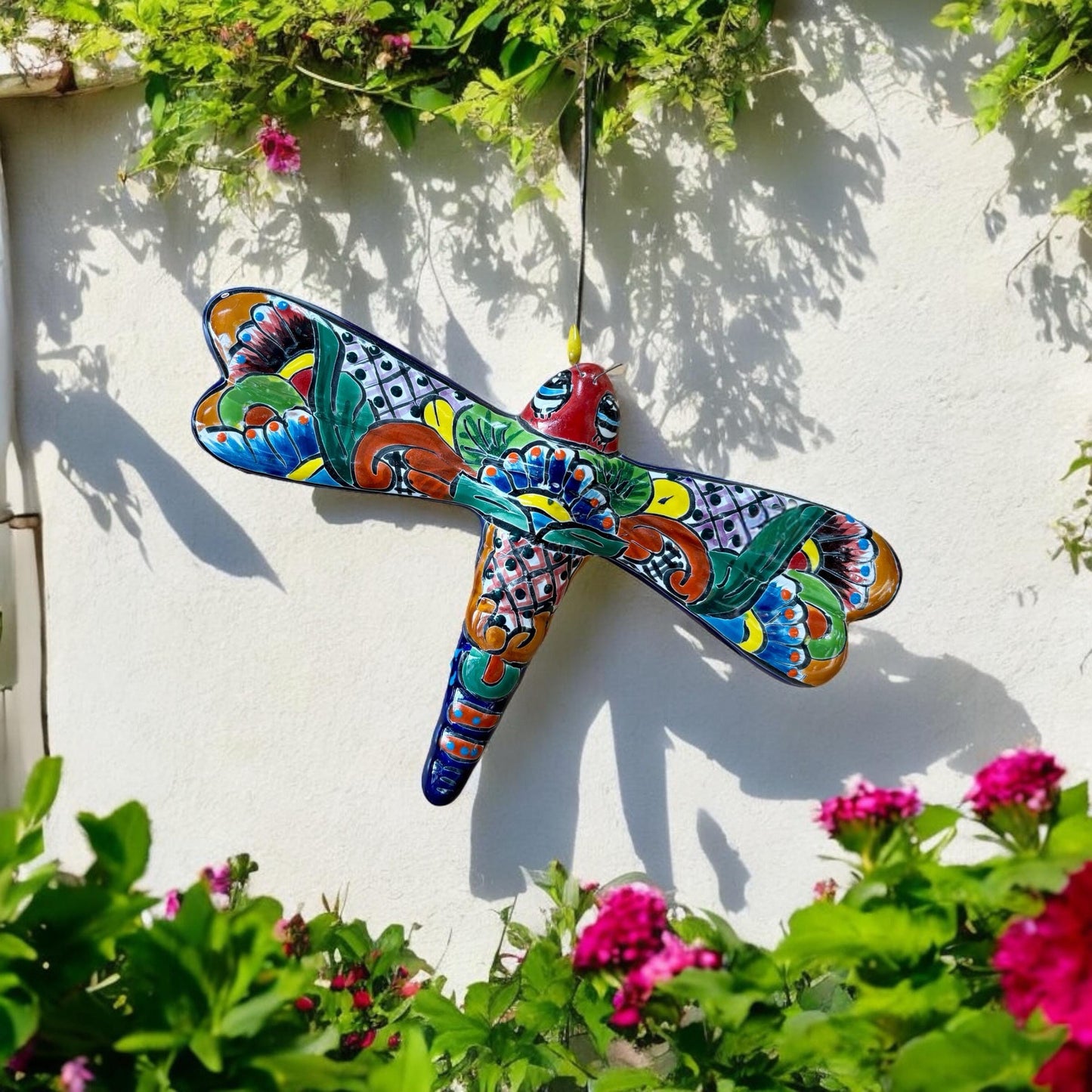 Hand Painted Colorful Dragonfly Garden Wall Decor - Authentic Ceramic Hand Painted Mexican Talavera