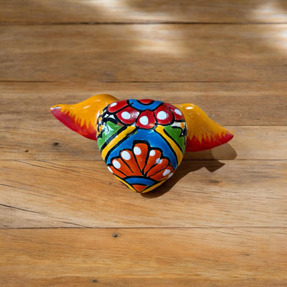 Fiery Flying Heart Garden Wall Decor - Authentic Ceramic Hand Painted Mexican Talavera