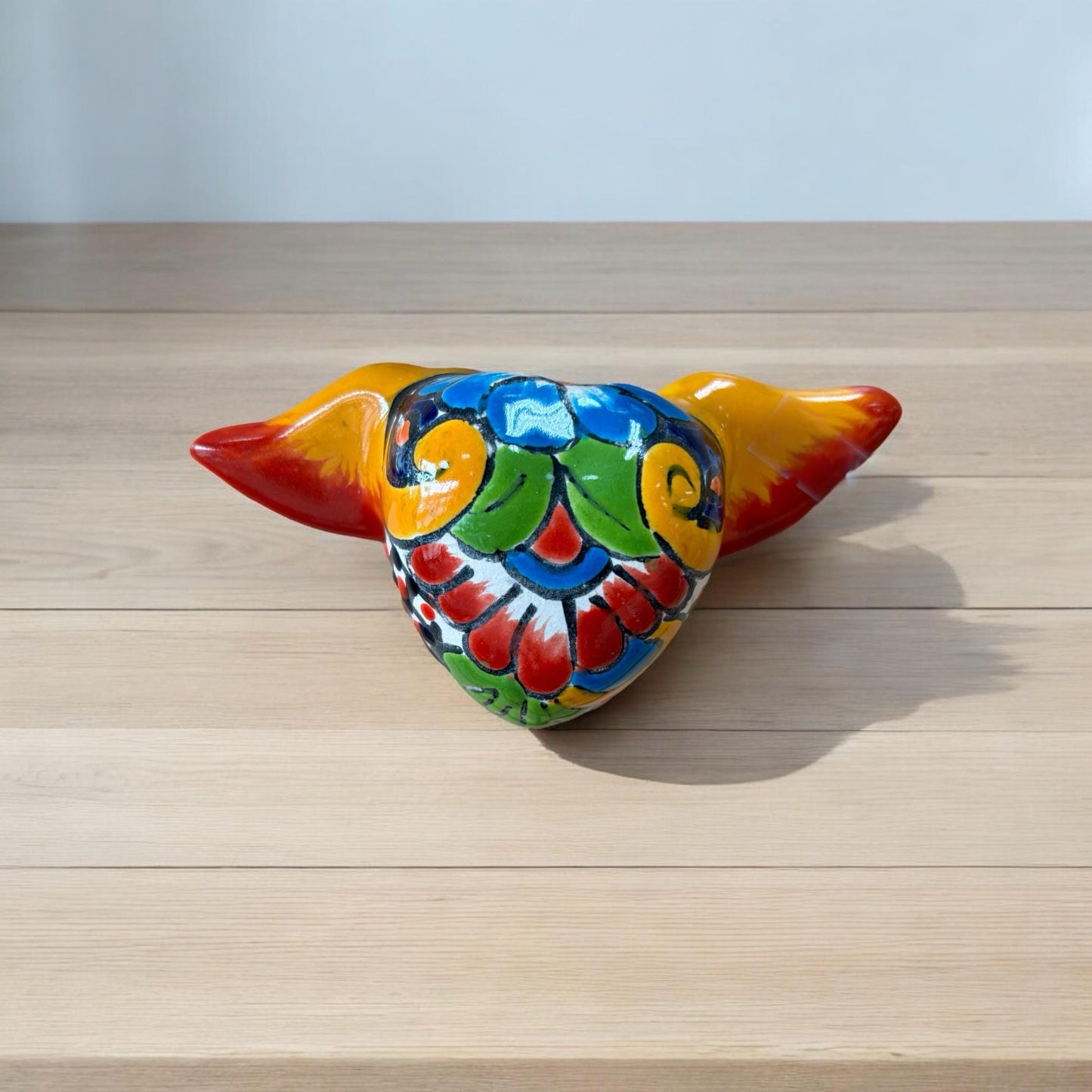 Fiery Flying Heart Garden Wall Decor - Authentic Ceramic Hand Painted Mexican Talavera