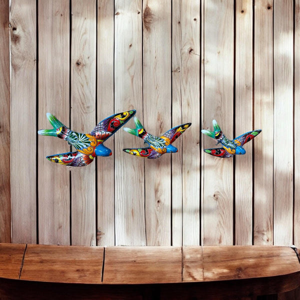 Hand Painted 3-Piece Swallow Set Garden Wall Decor