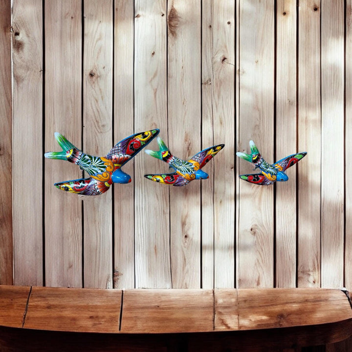 Hand Painted 3-Piece Swallow Set Garden Wall Decor