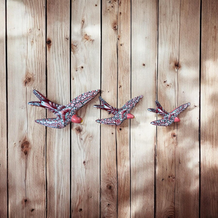 Hand Painted 3-Piece Swallow Set Garden Wall Decor