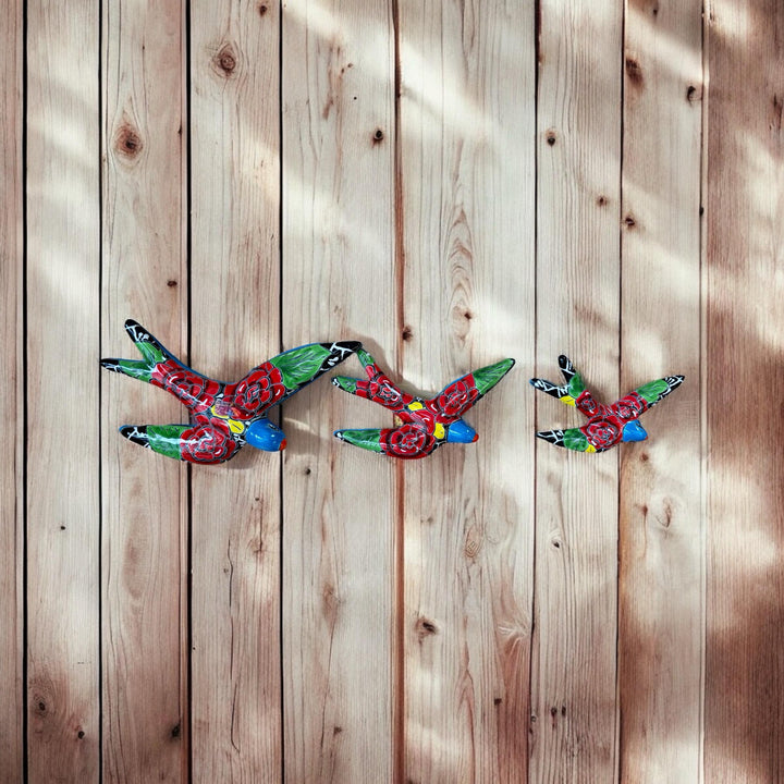 Hand Painted 3-Piece Swallow Set Garden Wall Decor