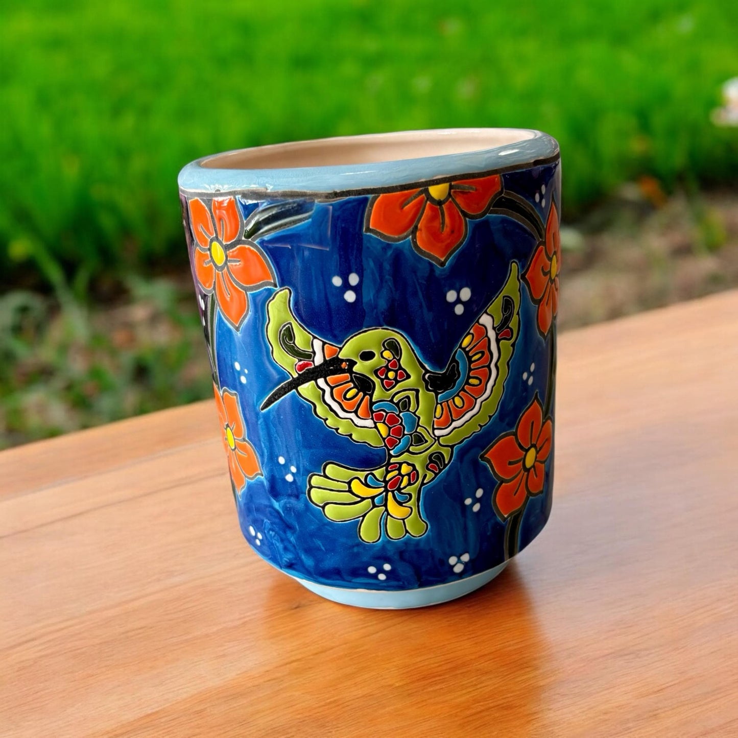 Colorful Frida Kahlo and Floral Hand Painted Cylinder S Planter Pot, Authentic Mexican Ceramic Hand Crafted Talavera