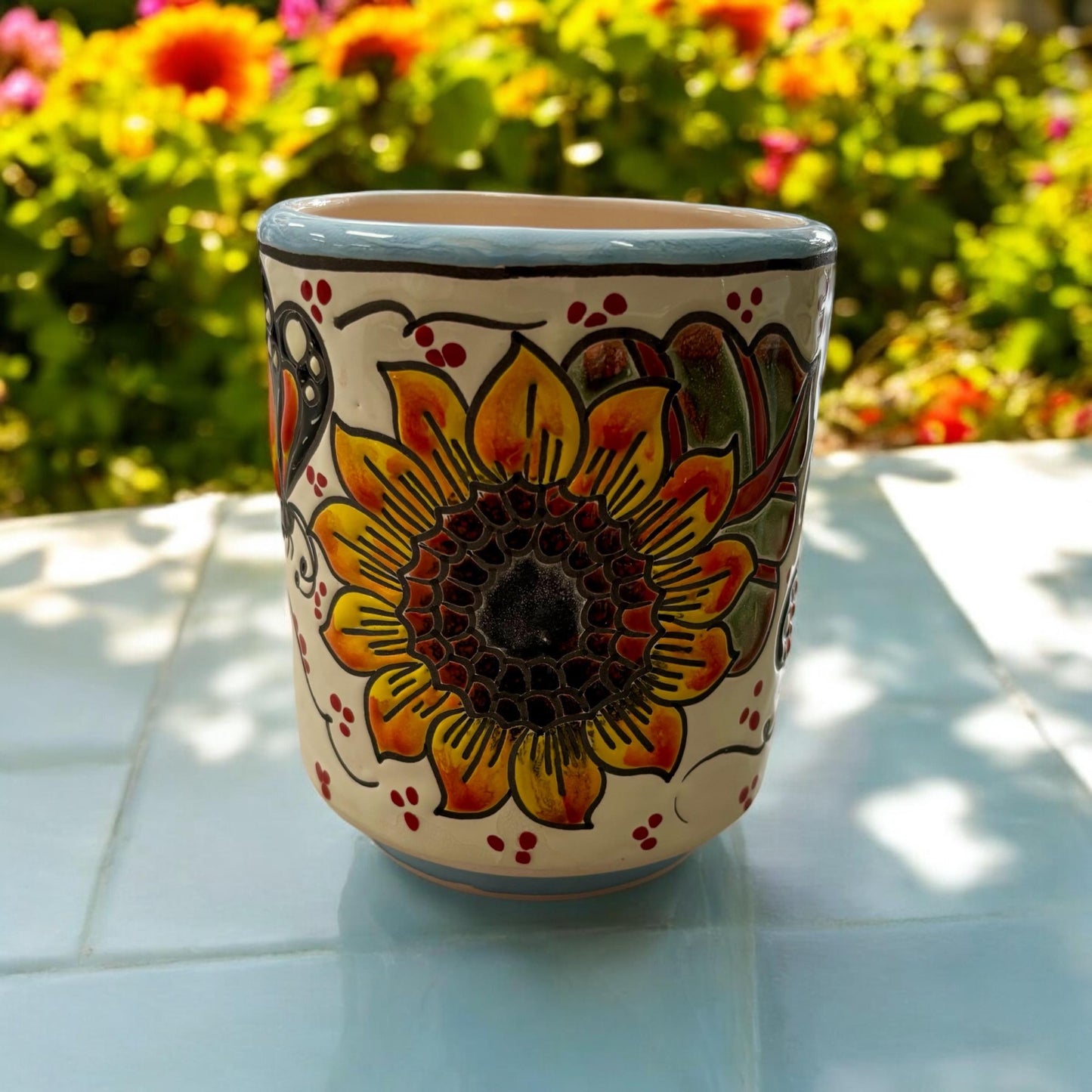 Colorful Frida Kahlo and Floral Hand Painted Cylinder S Planter Pot, Authentic Mexican Ceramic Hand Crafted Talavera