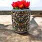 Colorful Frida Kahlo and Floral Hand Painted Cylinder S Planter Pot, Authentic Mexican Ceramic Hand Crafted Talavera