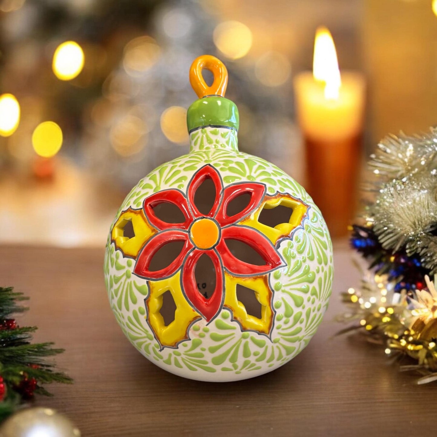 Hand Painted Christmas Tree Ornament Figure, Authentic Mexican Ceramic Hand Crafted Talavera