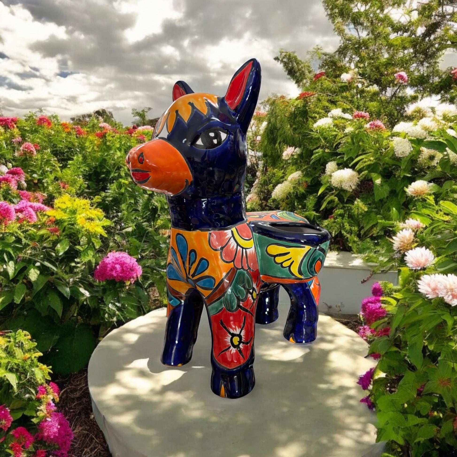 Hand Painted Colorful Donkey Mexican Planter Pot, Authentic Mexican Ceramic Hand Crafted Talavera