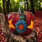 Hollow Hand Painted Pumpkin Thanksgiving Holiday Statue For Tea Candle, Authentic Mexican Ceramic Hand Crafted Talavera