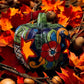 Hollow Hand Painted Pumpkin Thanksgiving Holiday Statue For Tea Candle, Authentic Mexican Ceramic Hand Crafted Talavera