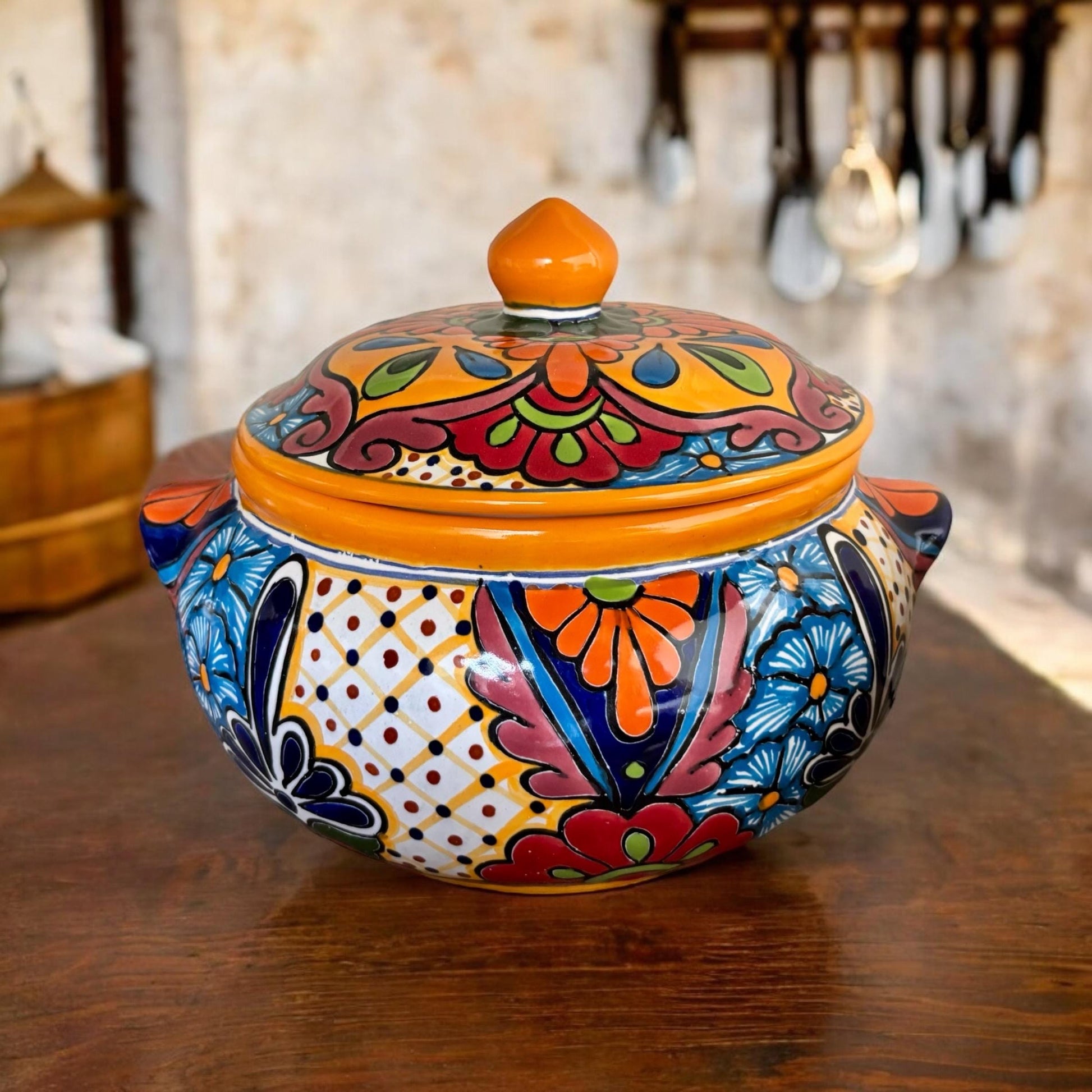 Colorful Handpainted Sopera Tureen Soup Serving Bowl with Lid – Authentic Ceramic Hand Crafted Mexican Talavera