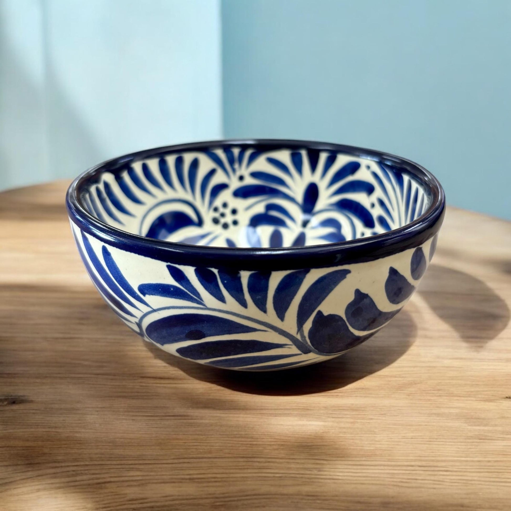 Talavera Dark Blue and White HandPainted Bowl – Authentic Ceramic Hand Crafted Mexican Talavera