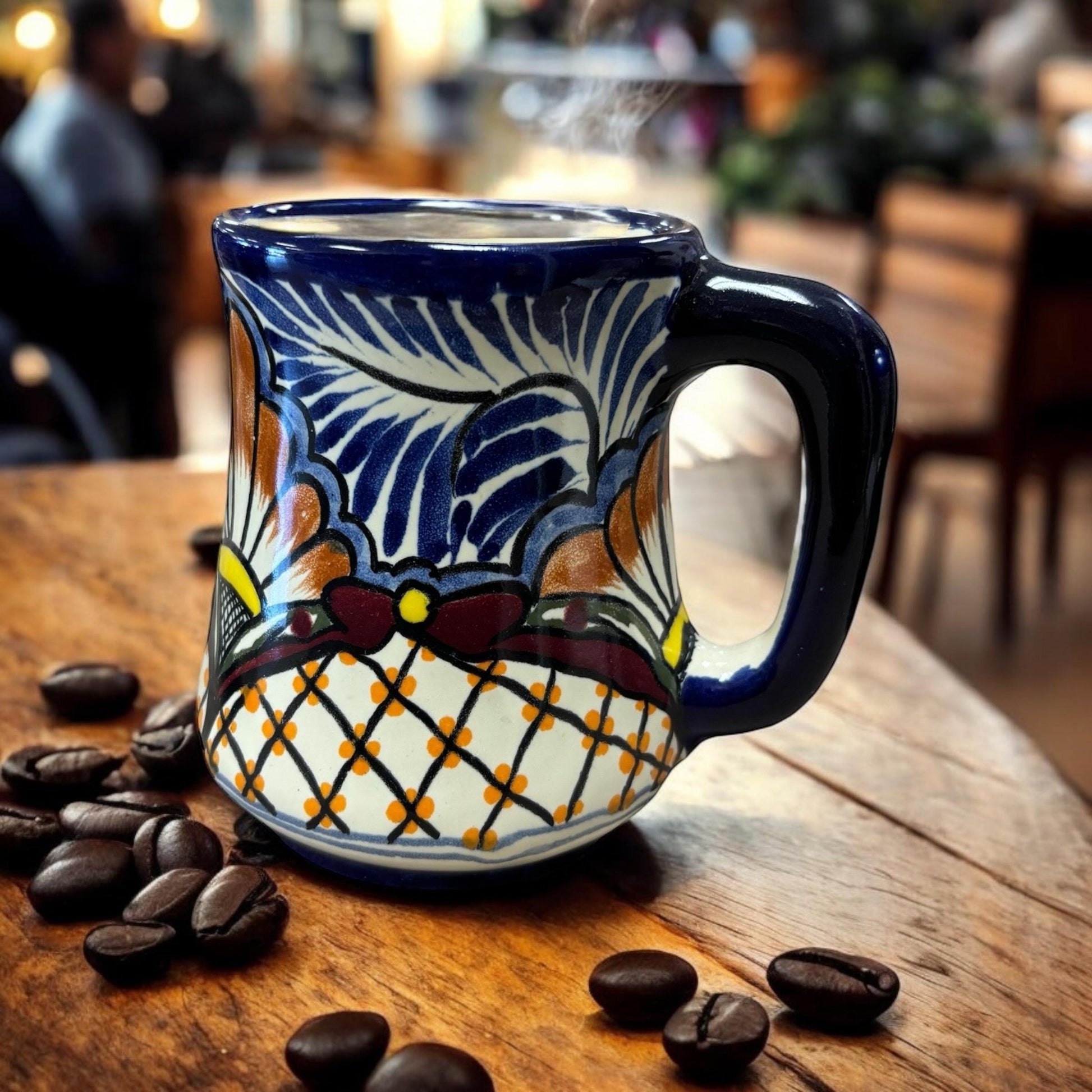 Colorful Hand Painted Mexican Talavera Coffee Mug, Authentic Ceramic Hand Crafted Mexican Talavera