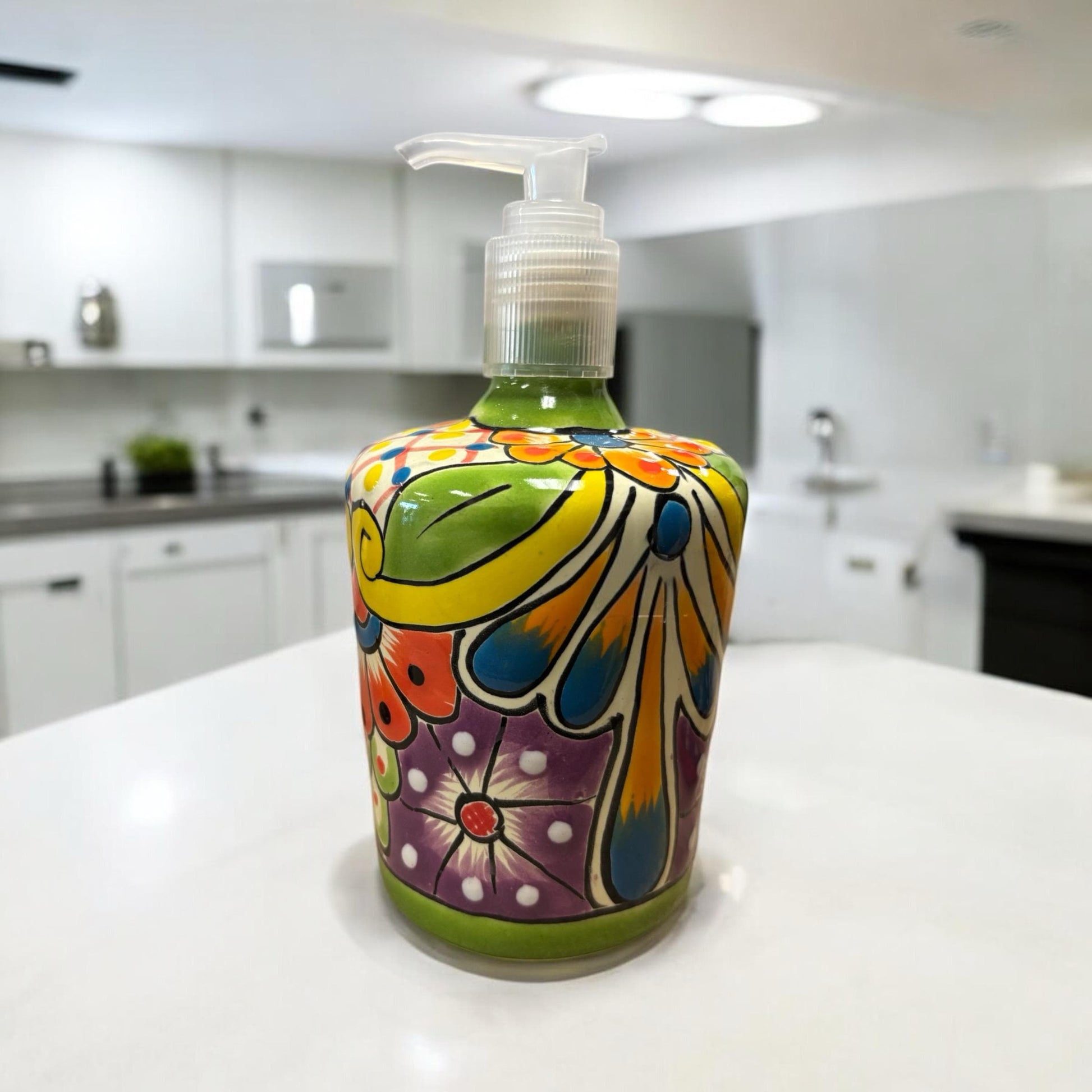 Colorful Hand Painted Talavera Soap Dispenser, Authentic Mexican Ceramic Hand Crafted Talavera