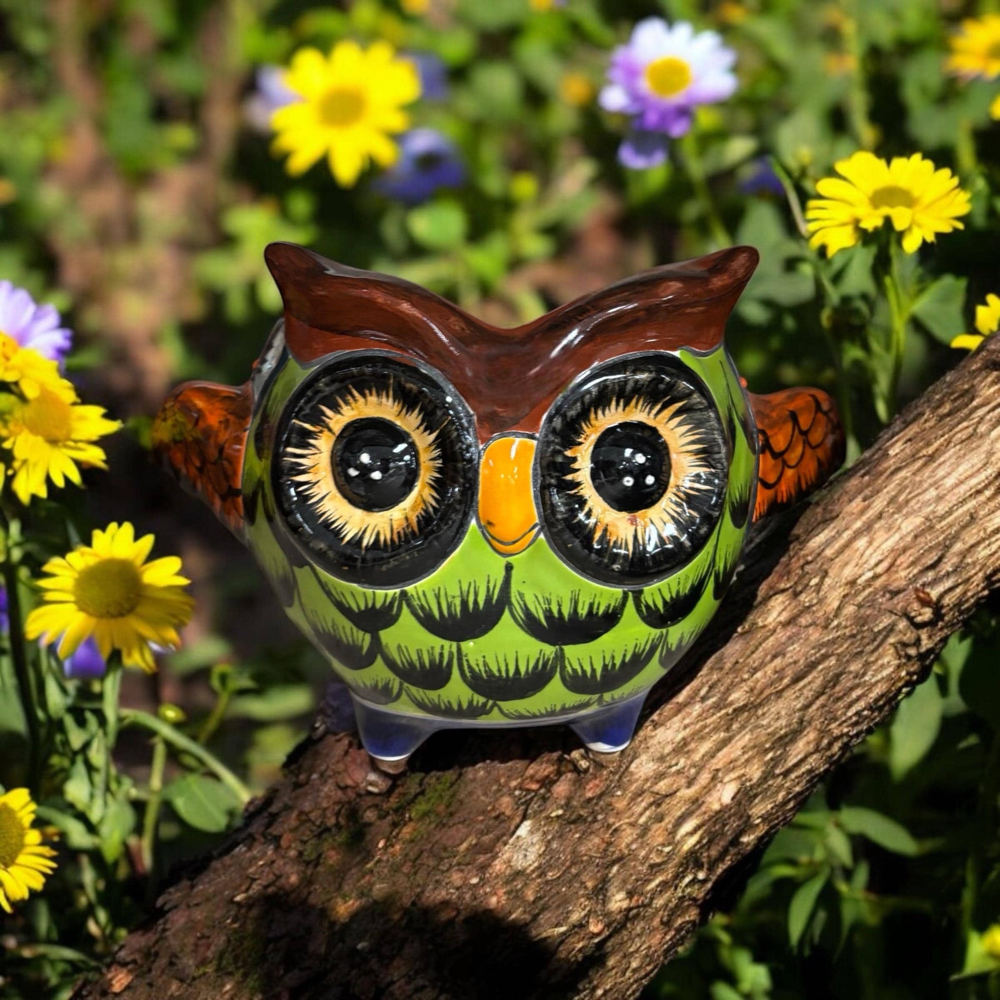 Unique Hand Painted Owl Figure Planter Pot - Authentic Ceramic Hand Crafted Mexican Talavera