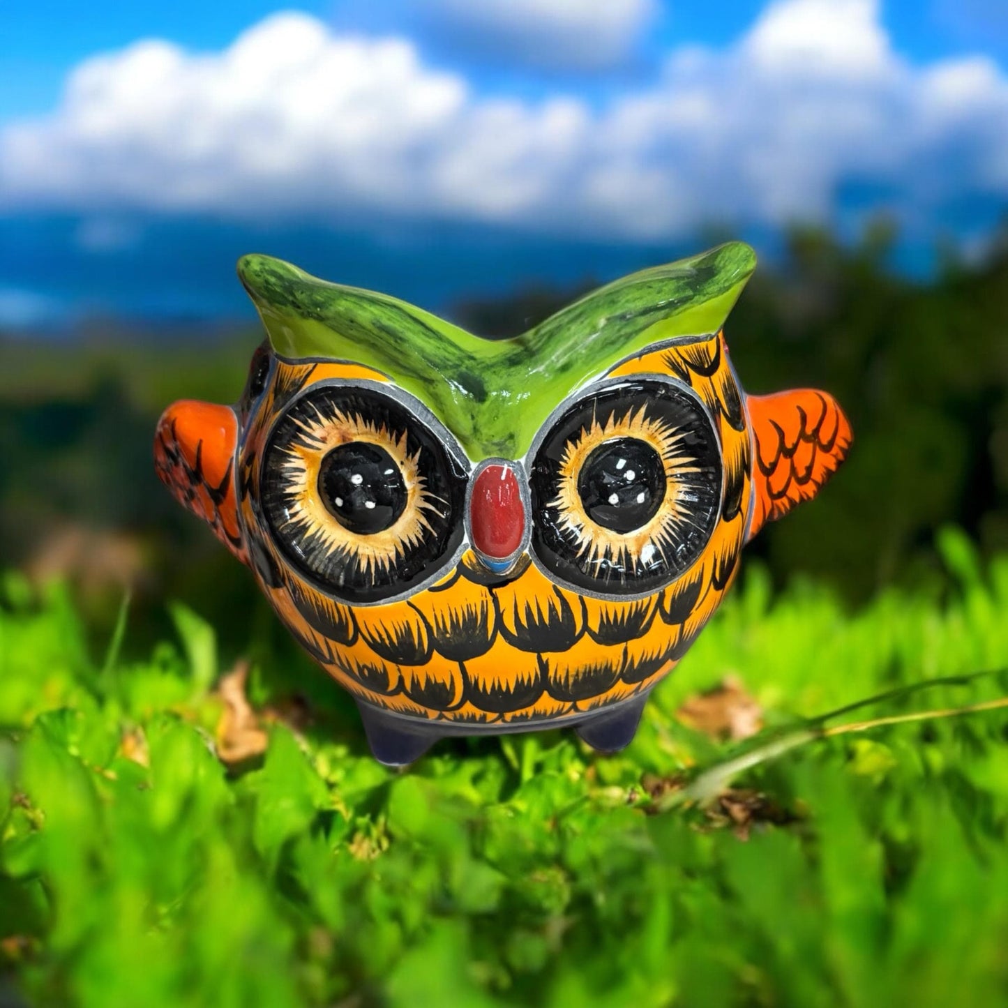 Unique Hand Painted Owl Figure Planter Pot - Authentic Ceramic Hand Crafted Mexican Talavera