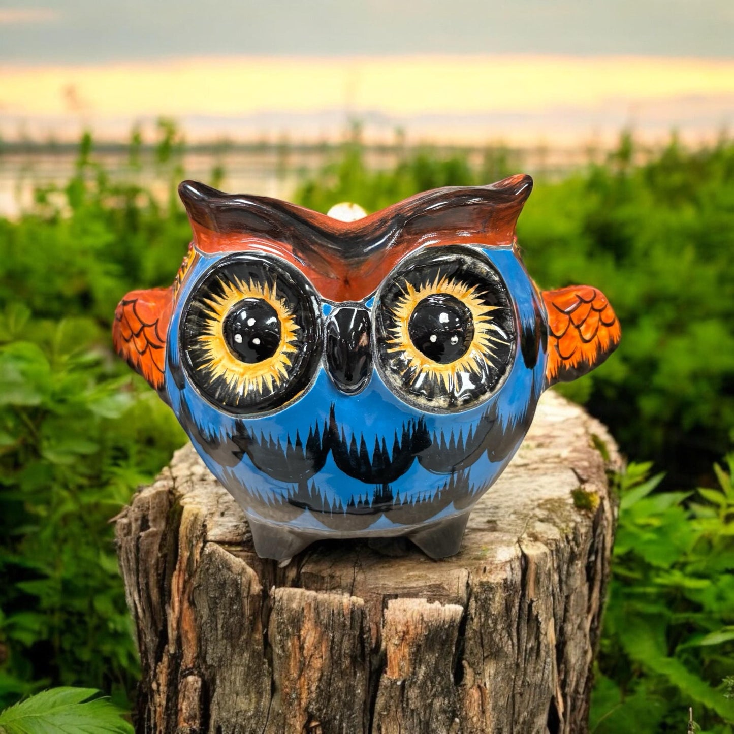 Unique Hand Painted Owl Figure Planter Pot - Authentic Ceramic Hand Crafted Mexican Talavera