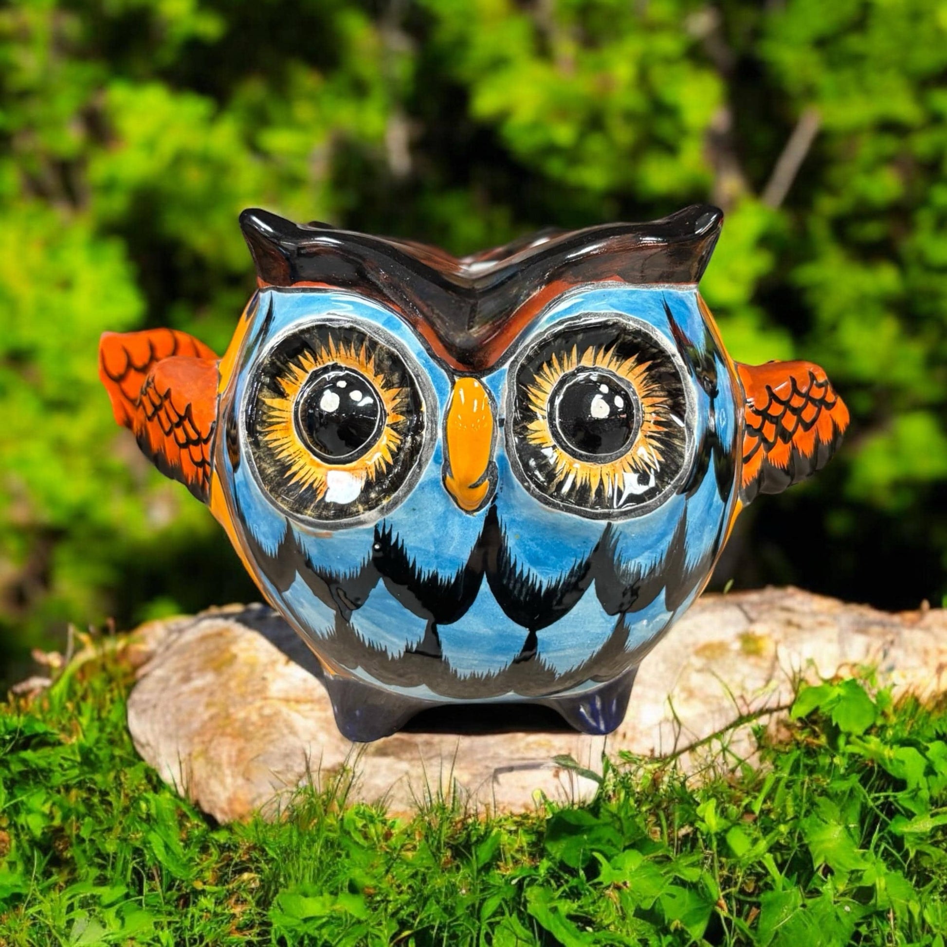 Unique Hand Painted Owl Figure Planter Pot - Authentic Ceramic Hand Crafted Mexican Talavera