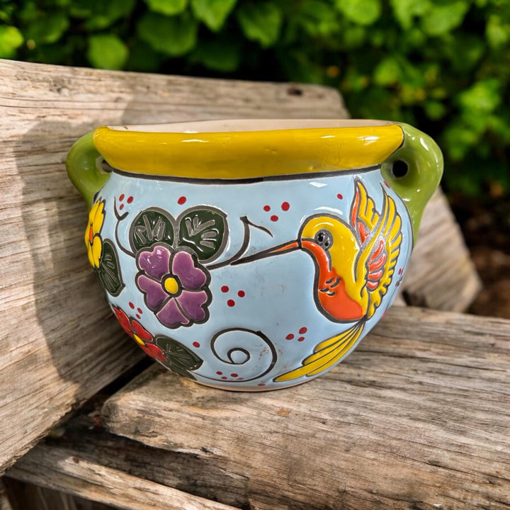 Hummingbird Hand Painted S Planter Pot with Handles